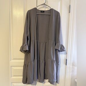 Gray Ruffled Sleeve Open Cardigan